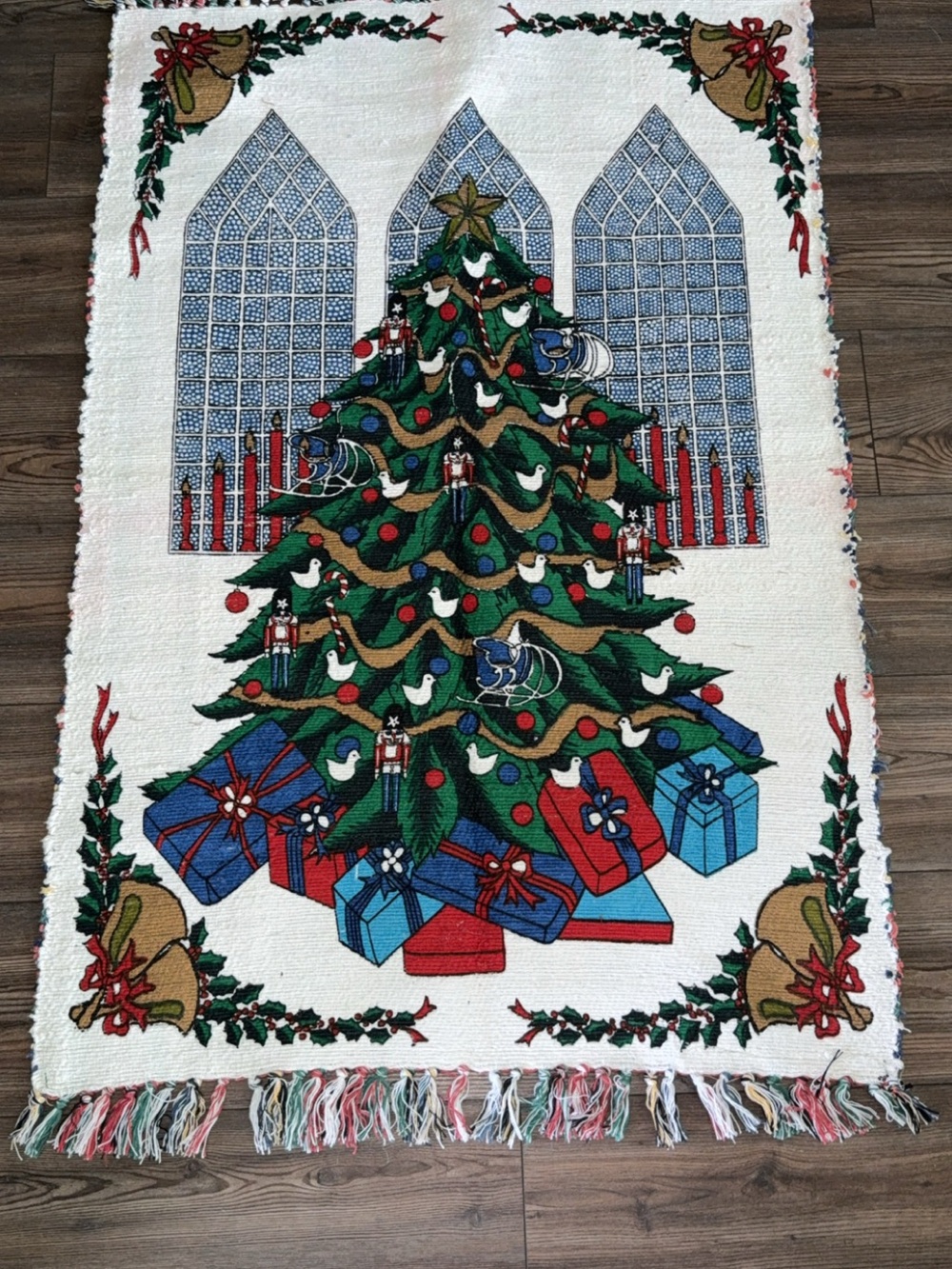 Festive Christmas Tree Holiday Throw Rug - Green / Red / Blue